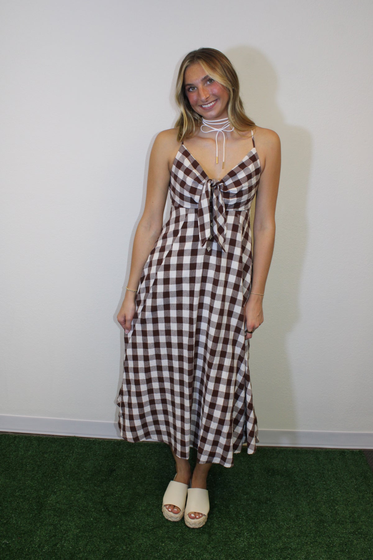 Sienna Tie-Front Gingham Dress