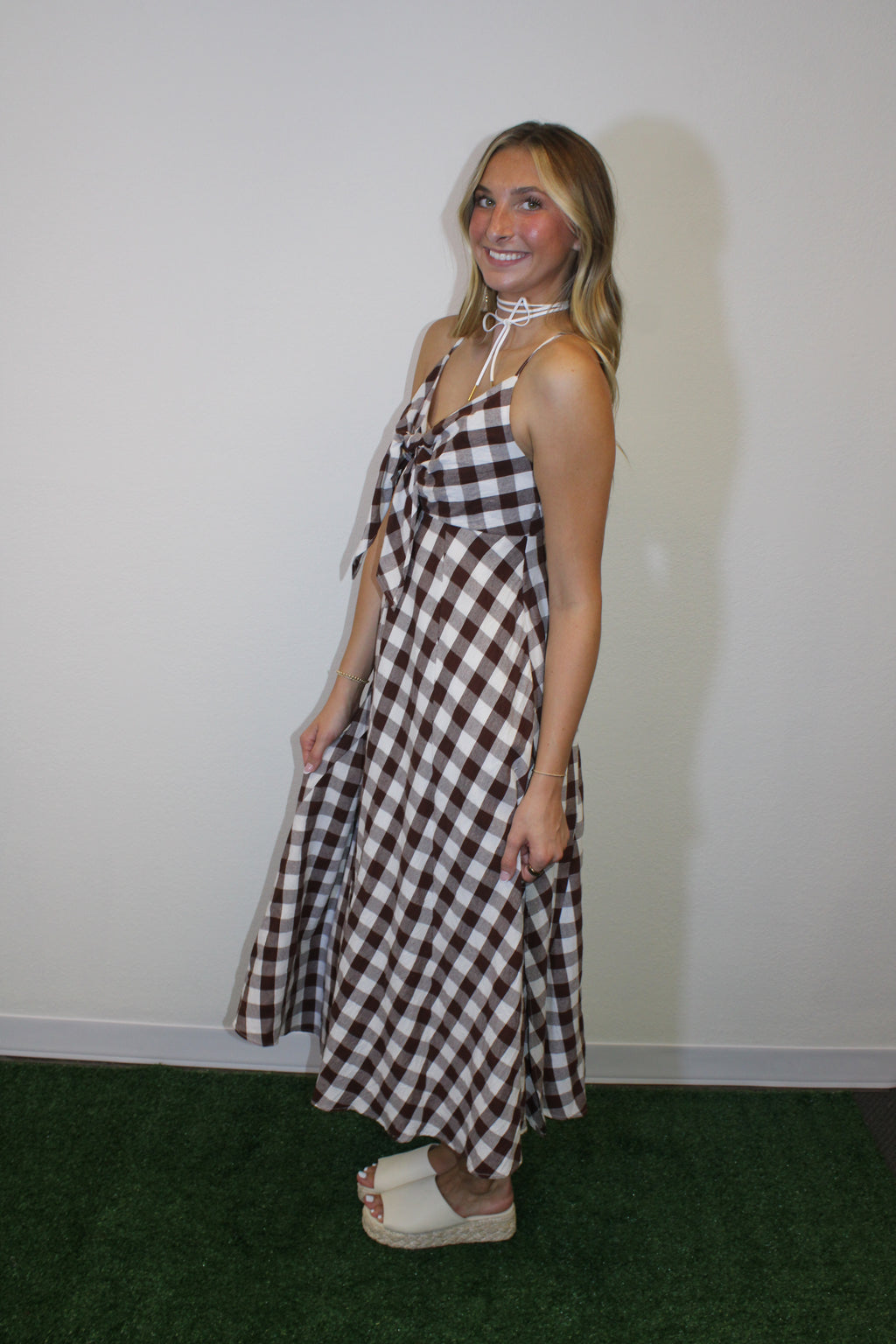 Sienna Tie-Front Gingham Dress