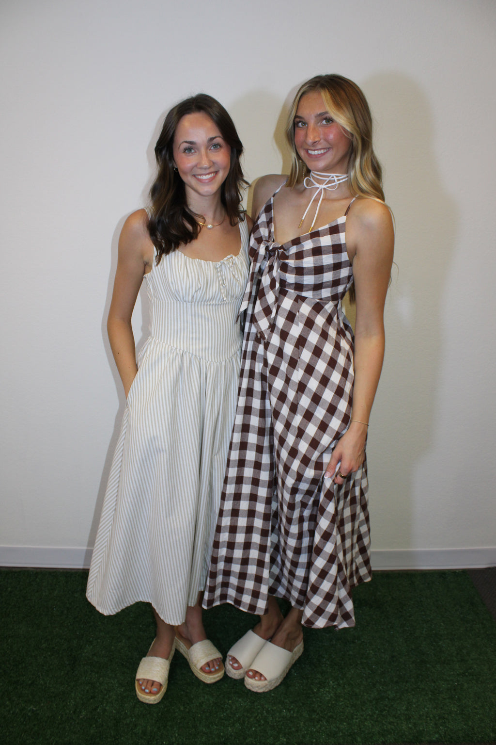 Katie Beige Striped Midi Dress