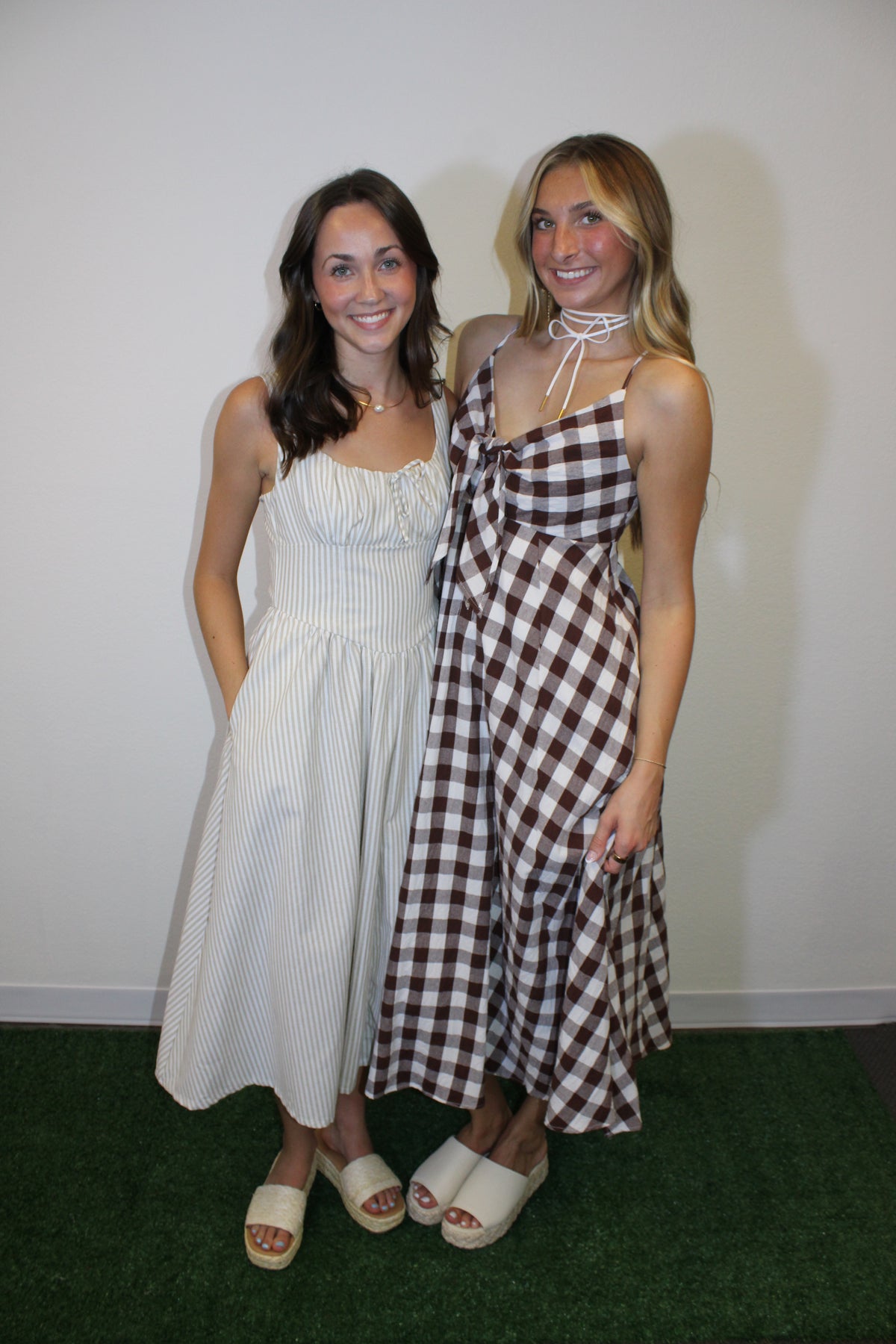 Katie Beige Striped Midi Dress