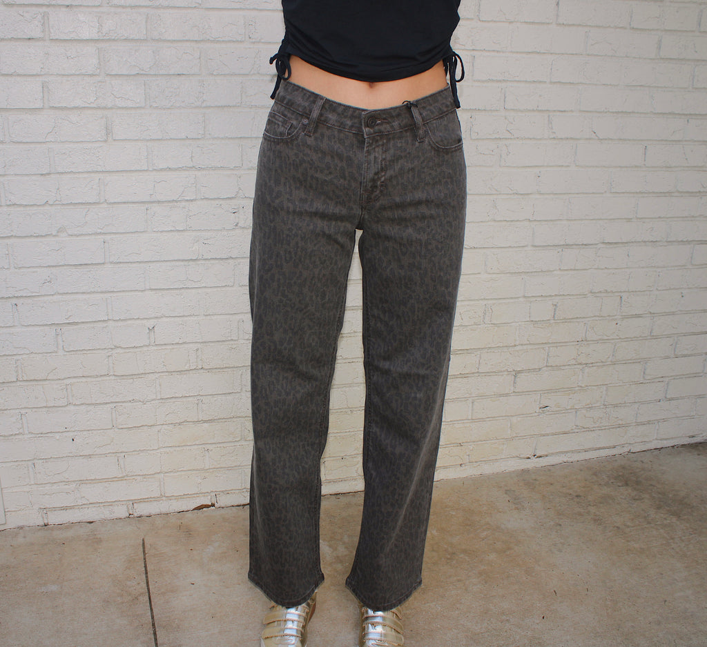 Brown Cheetah Stretch Low Rise Dad Jean