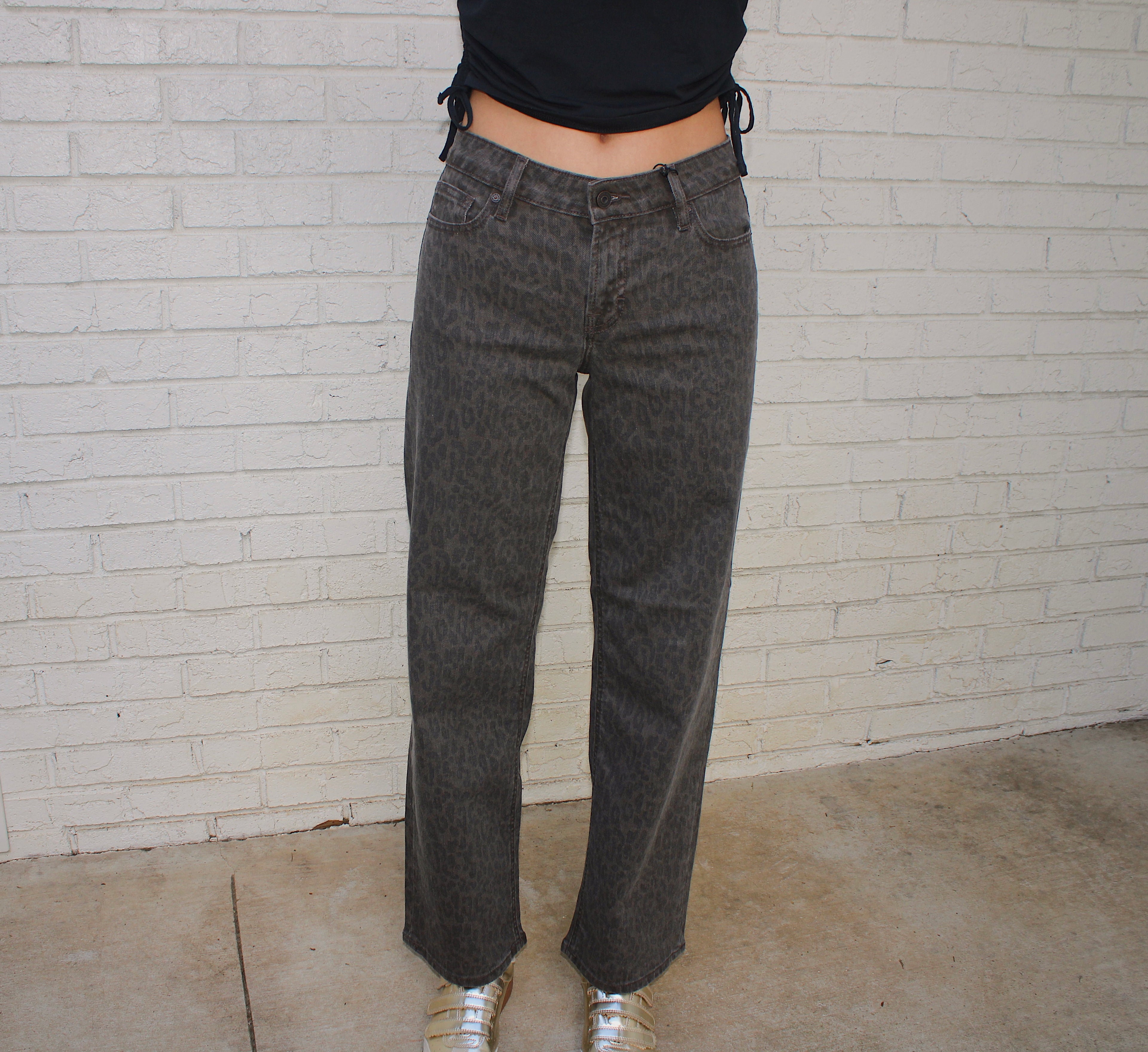 Brown Cheetah Stretch Low Rise Dad Jean