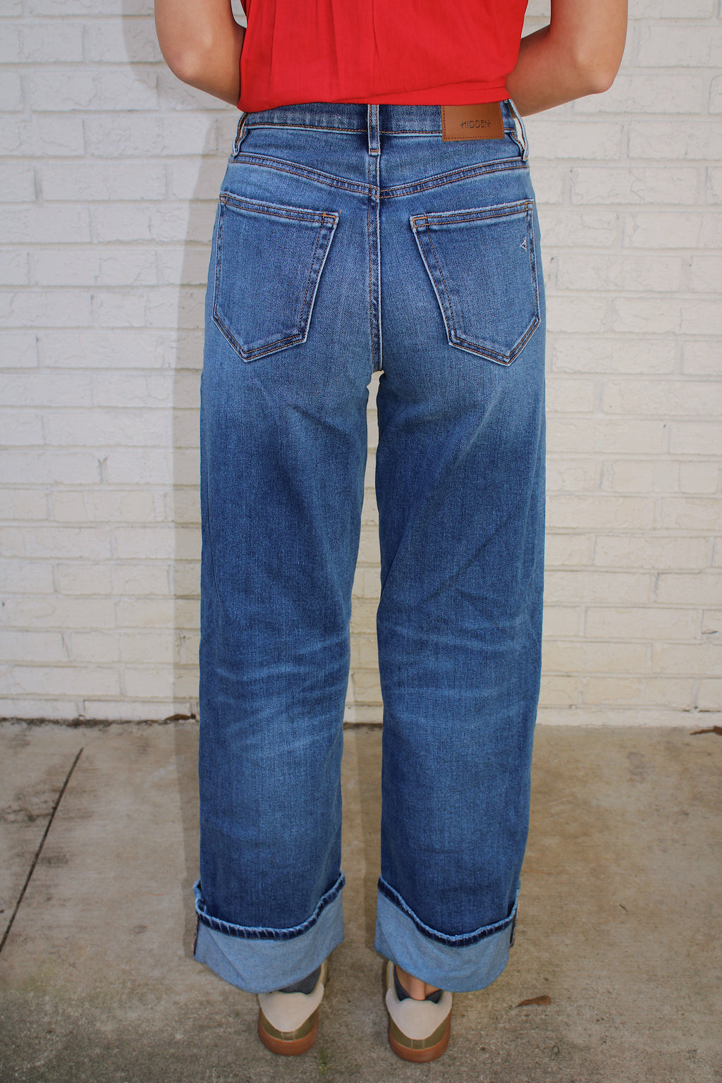 Dark Wash Cuffed Stretch Clean Dad Jean