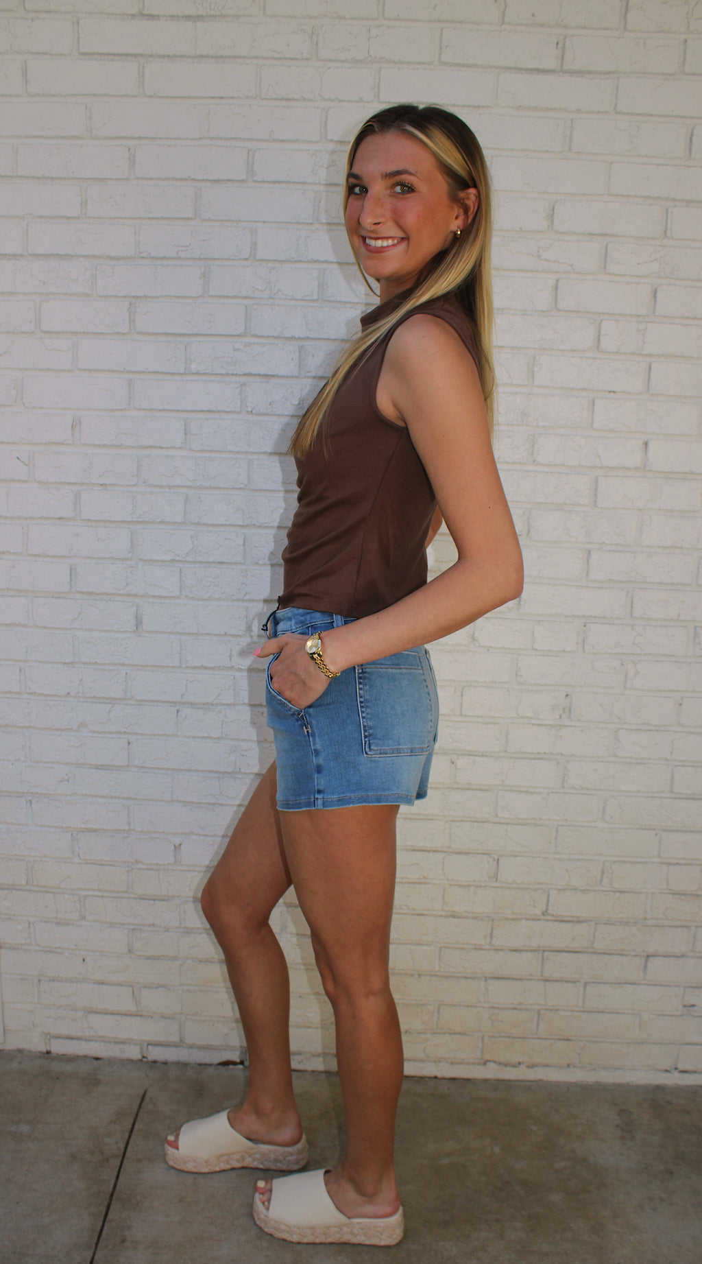 Medium Light High Rise Stretch Shorts