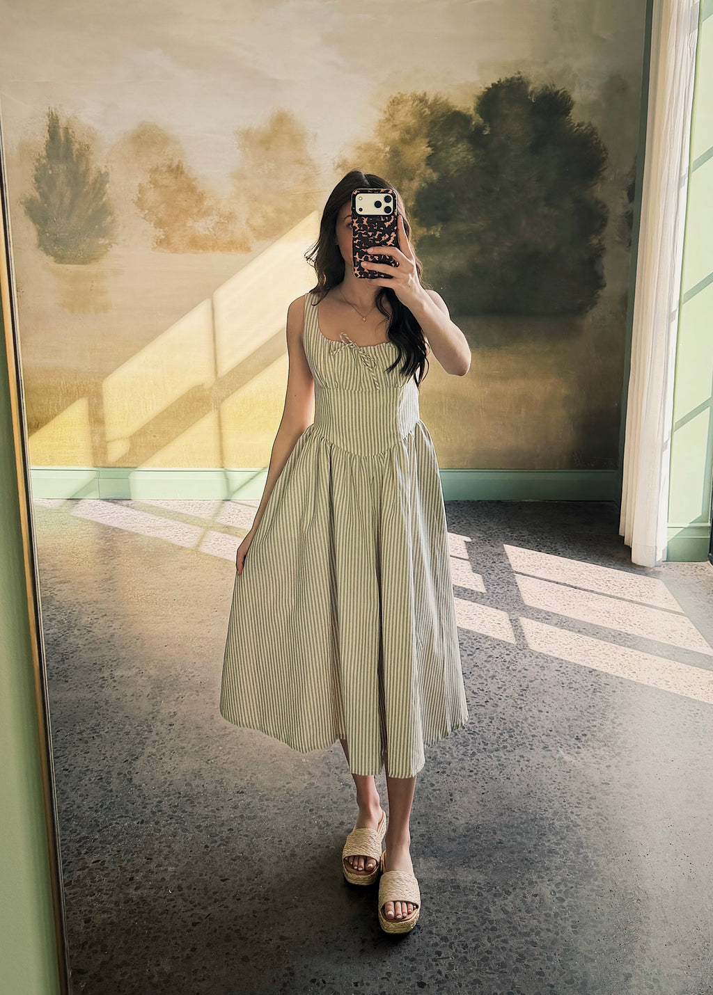 Katie Beige Striped Midi Dress