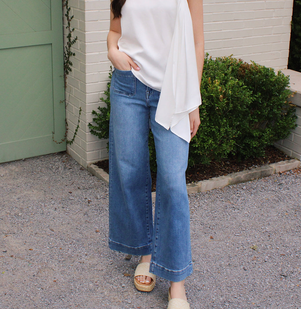 Medium Dark Mid Rise Stretch Dad Jeans