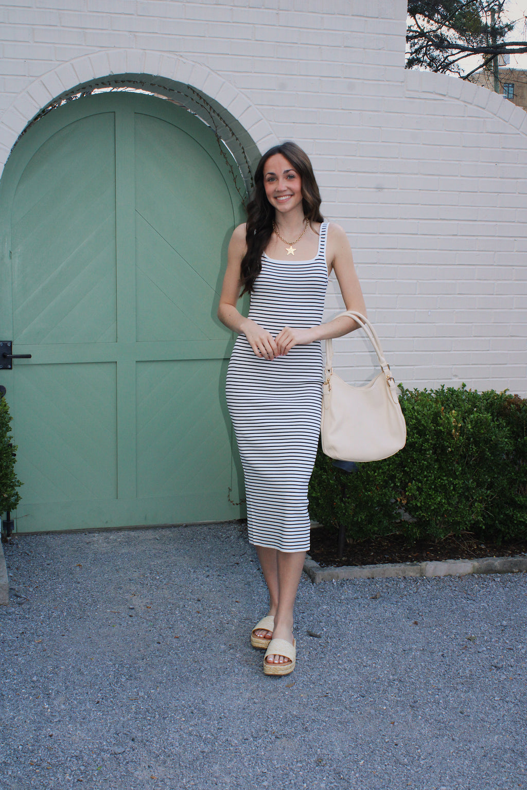 anne klein striped midi dress Anna Striped Midi Dress L