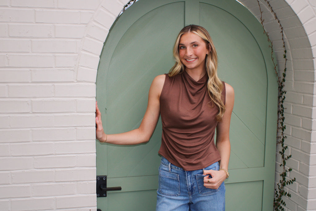 Georgia Brown Cowl Neck Top