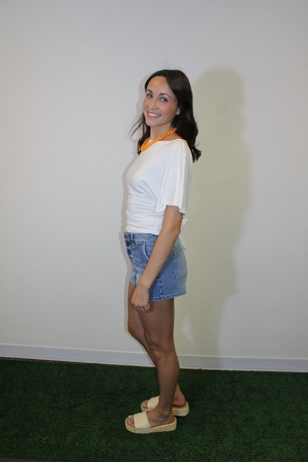Marlow Draped Short Sleeve Back Tie Top