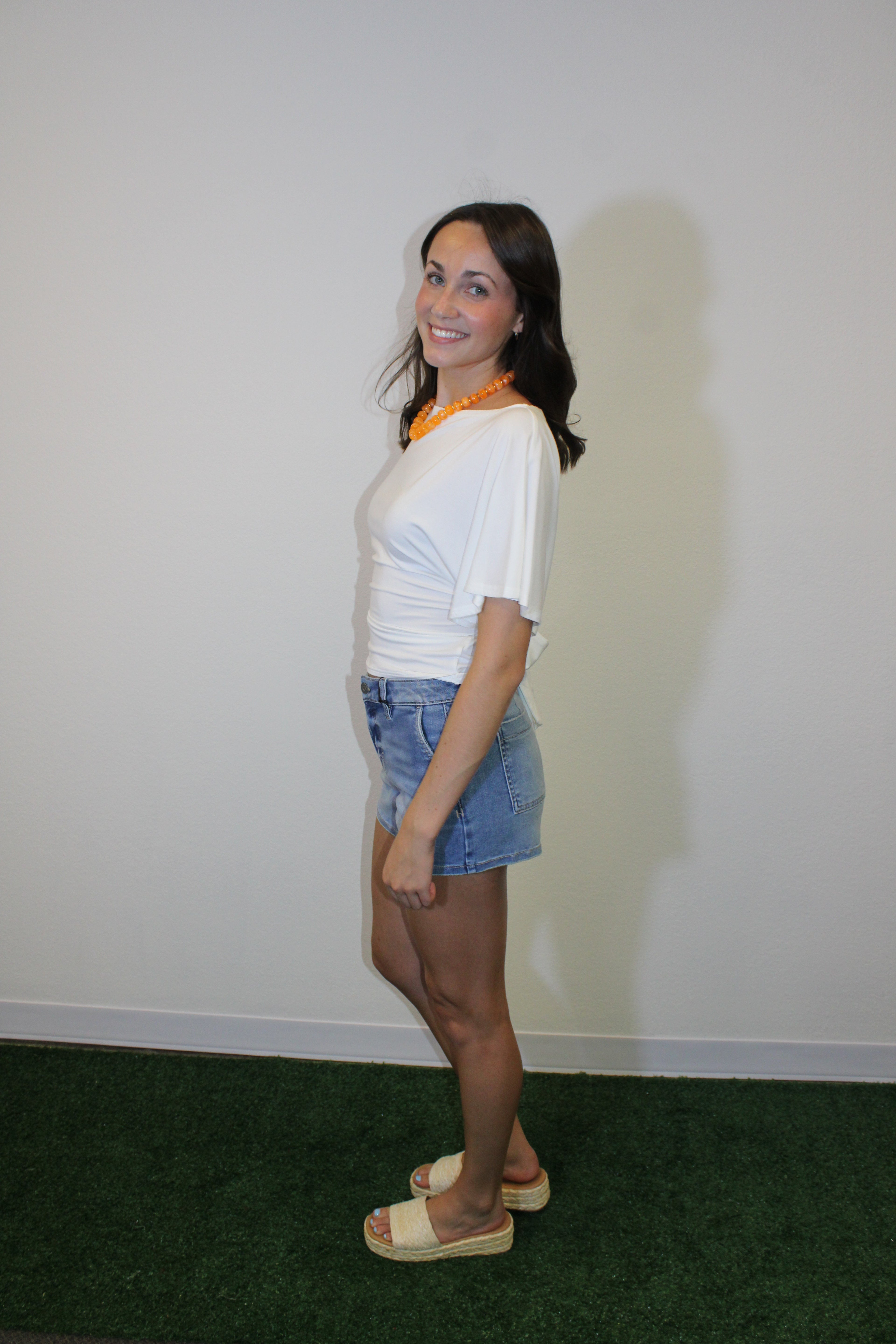 Marlow Draped Short Sleeve Back Tie Top