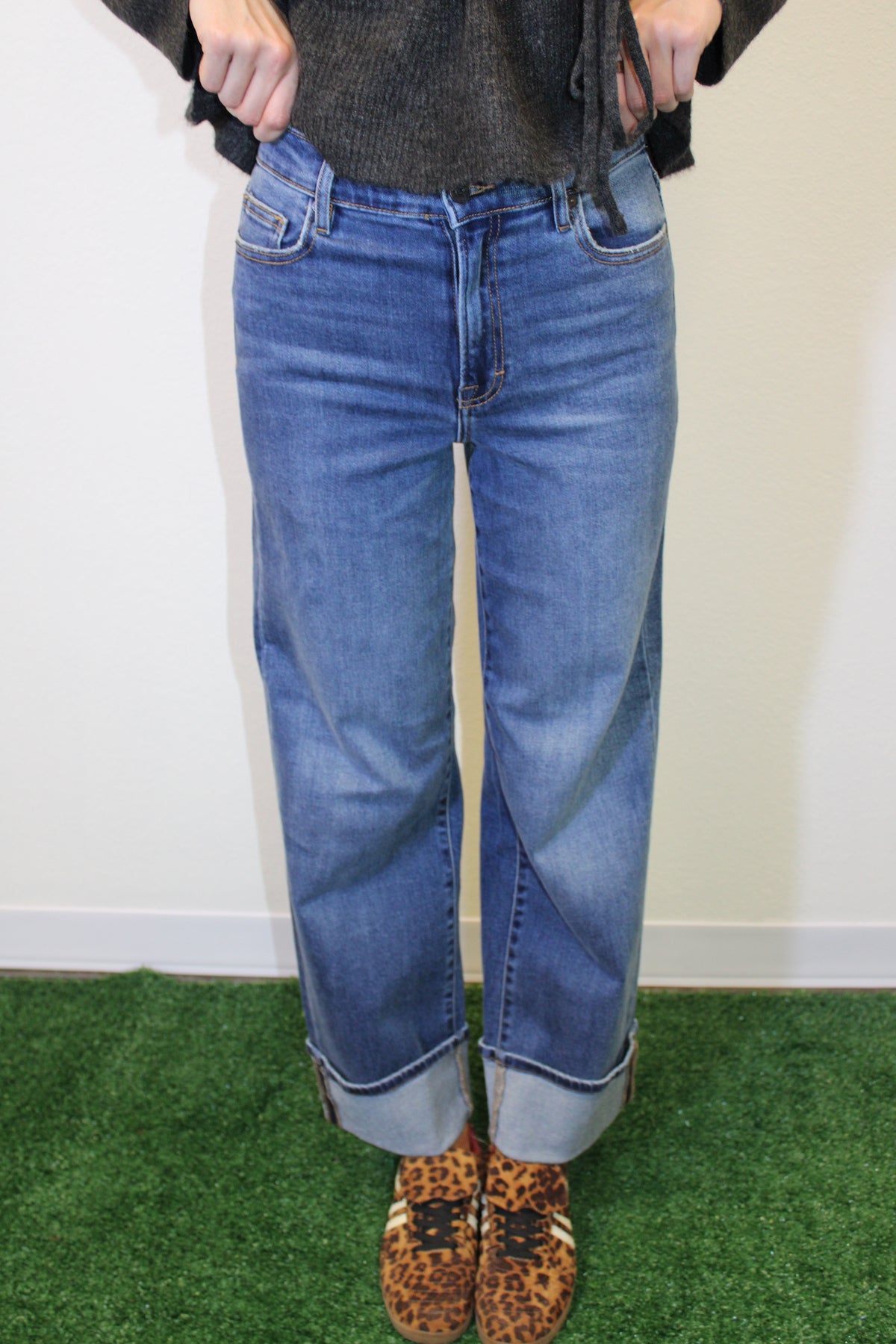 Dark Wash Cuffed Stretch Dad Jean