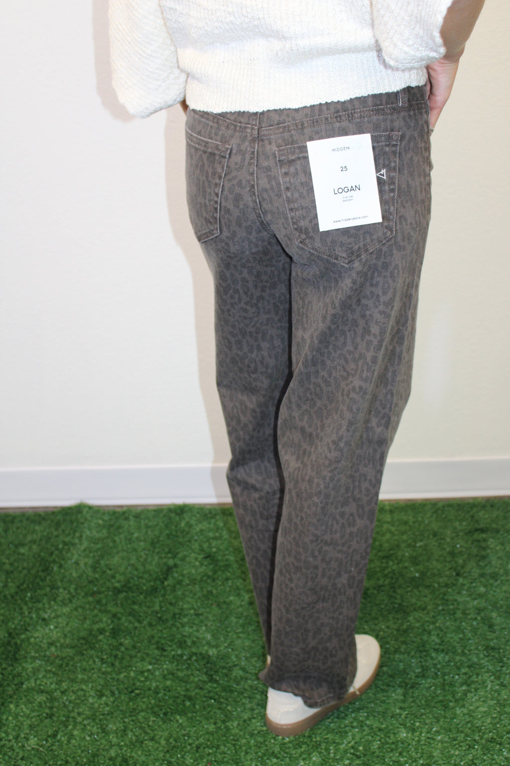 Brown Cheetah Stretch Low Rise Dad Jean