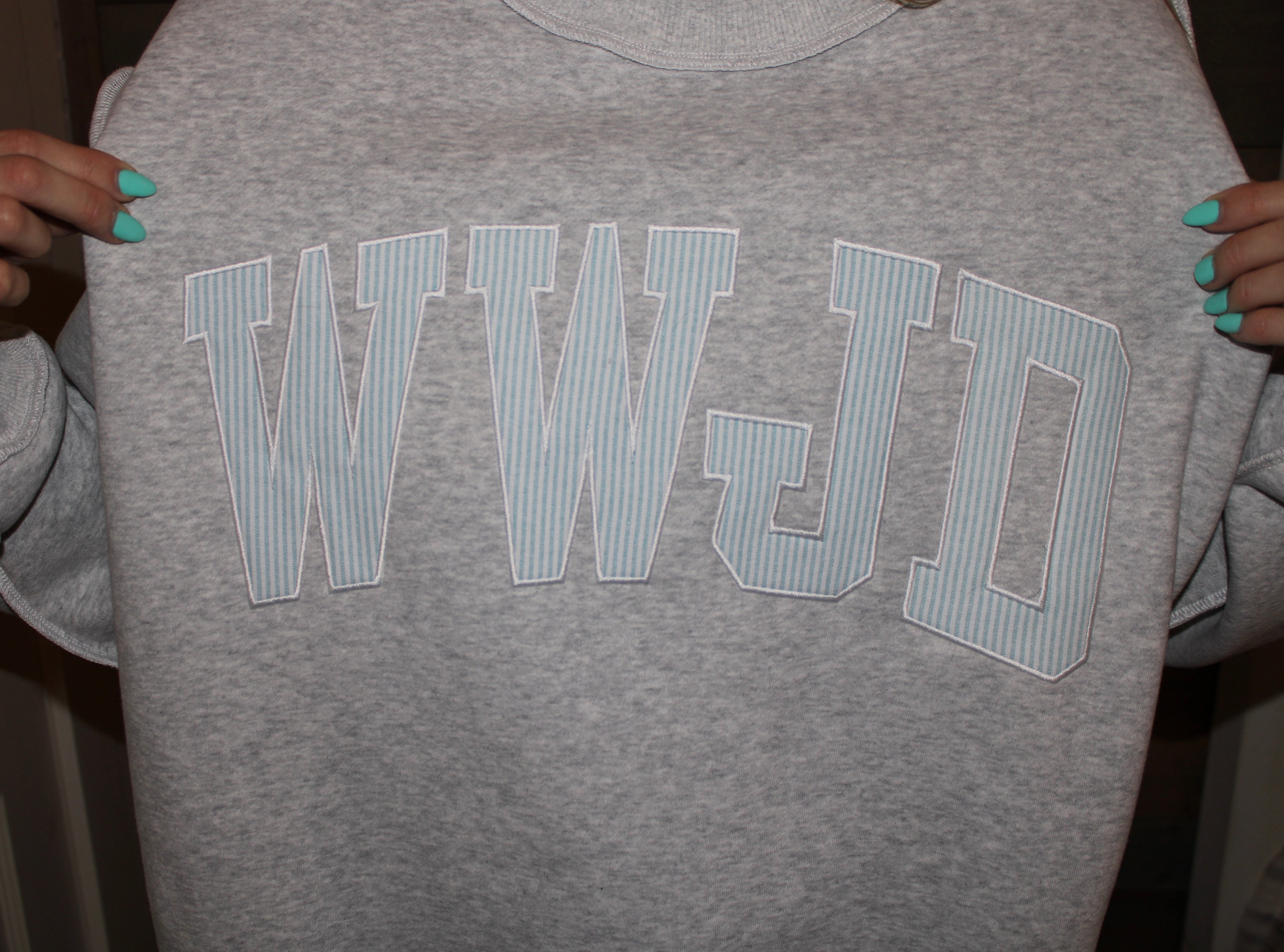 Blue Pinstripe Lettered Mockneck