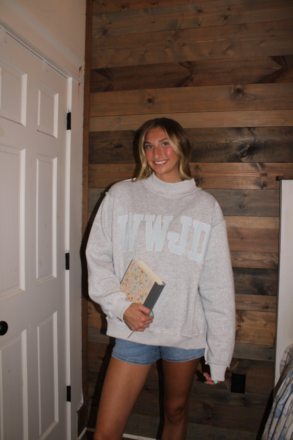 Blue Pinstripe Lettered Mockneck