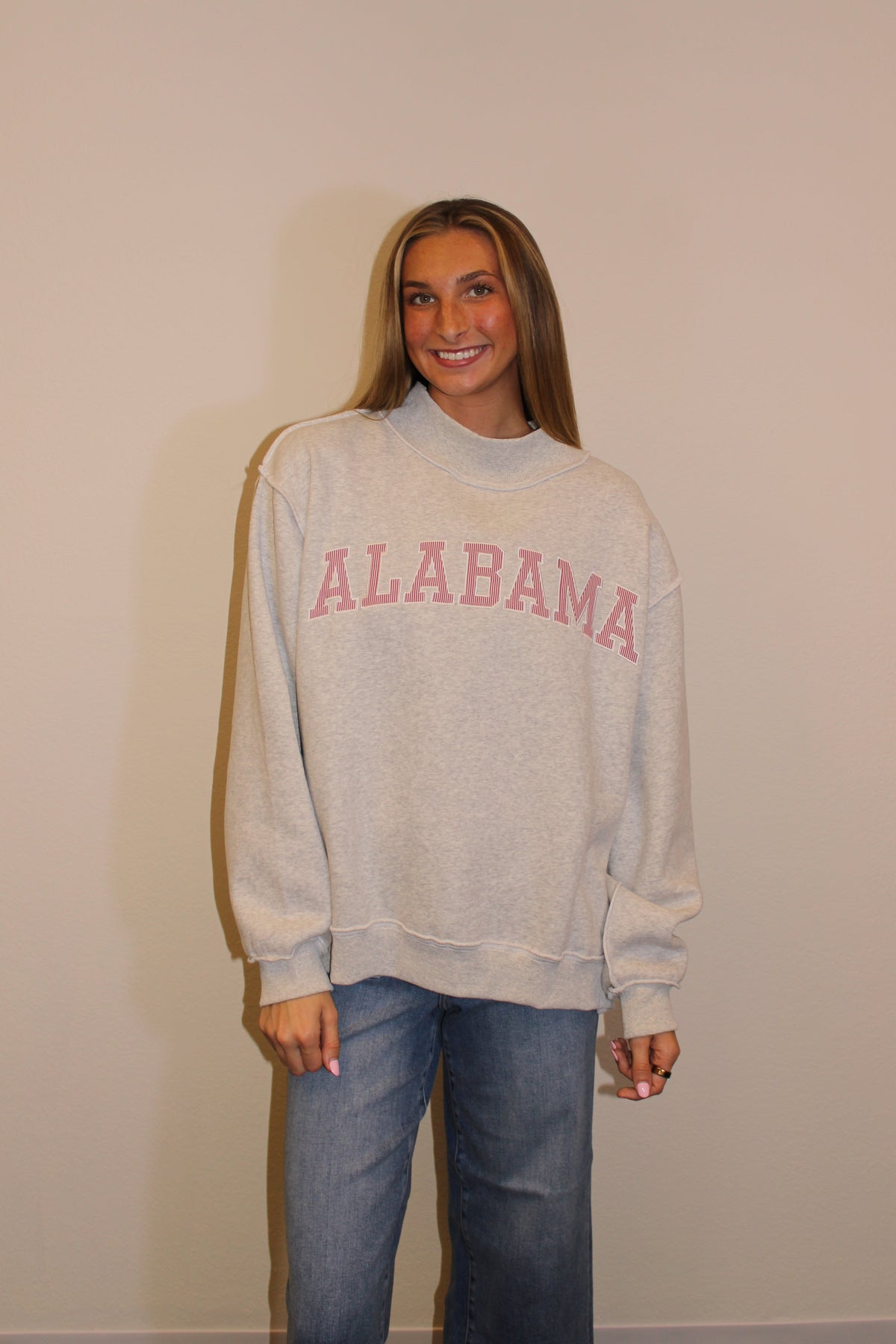 Crimson Pinstripe Mockneck