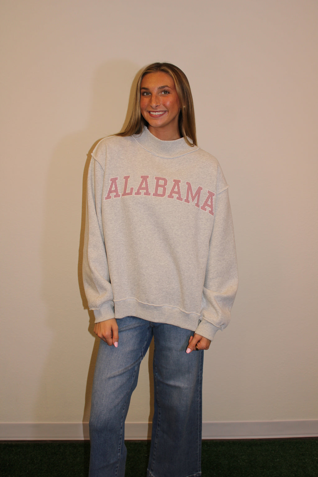 Crimson Pinstripe Mockneck