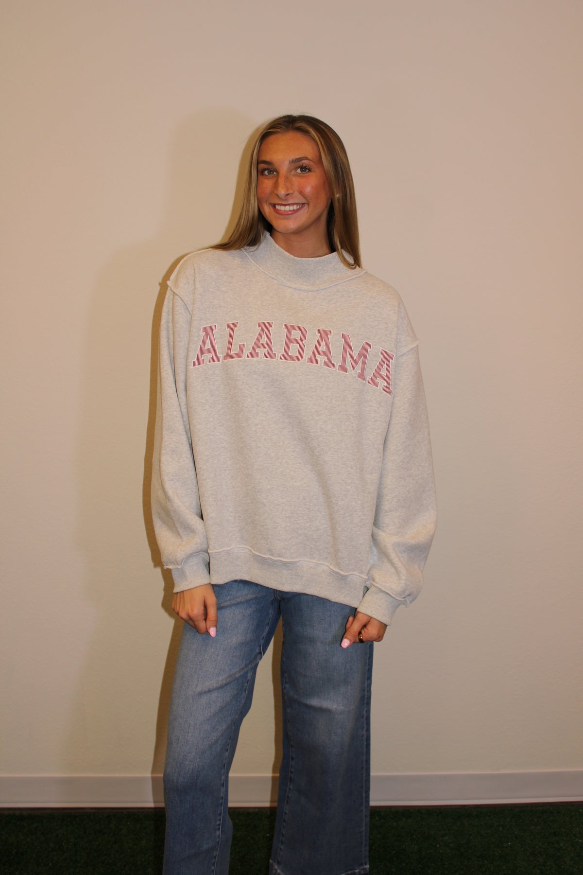 Crimson Pinstripe Mockneck