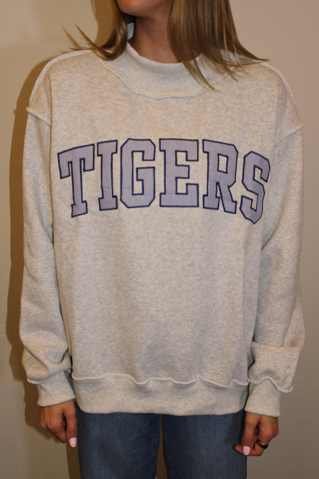 Navy Pinstripe Mockneck