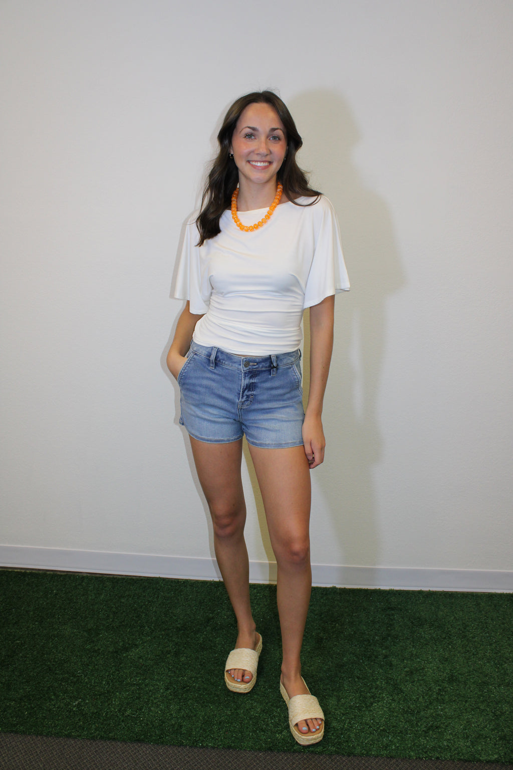 Marlow Draped Short Sleeve Back Tie Top