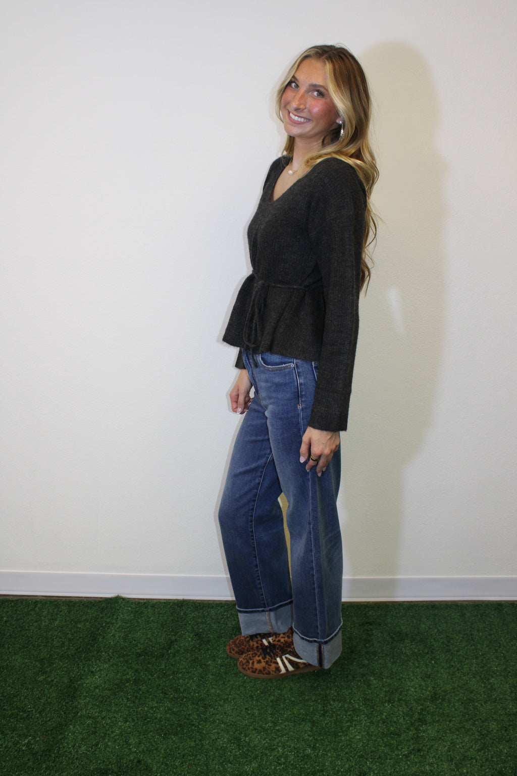 Dark Wash Cuffed Stretch Dad Jean