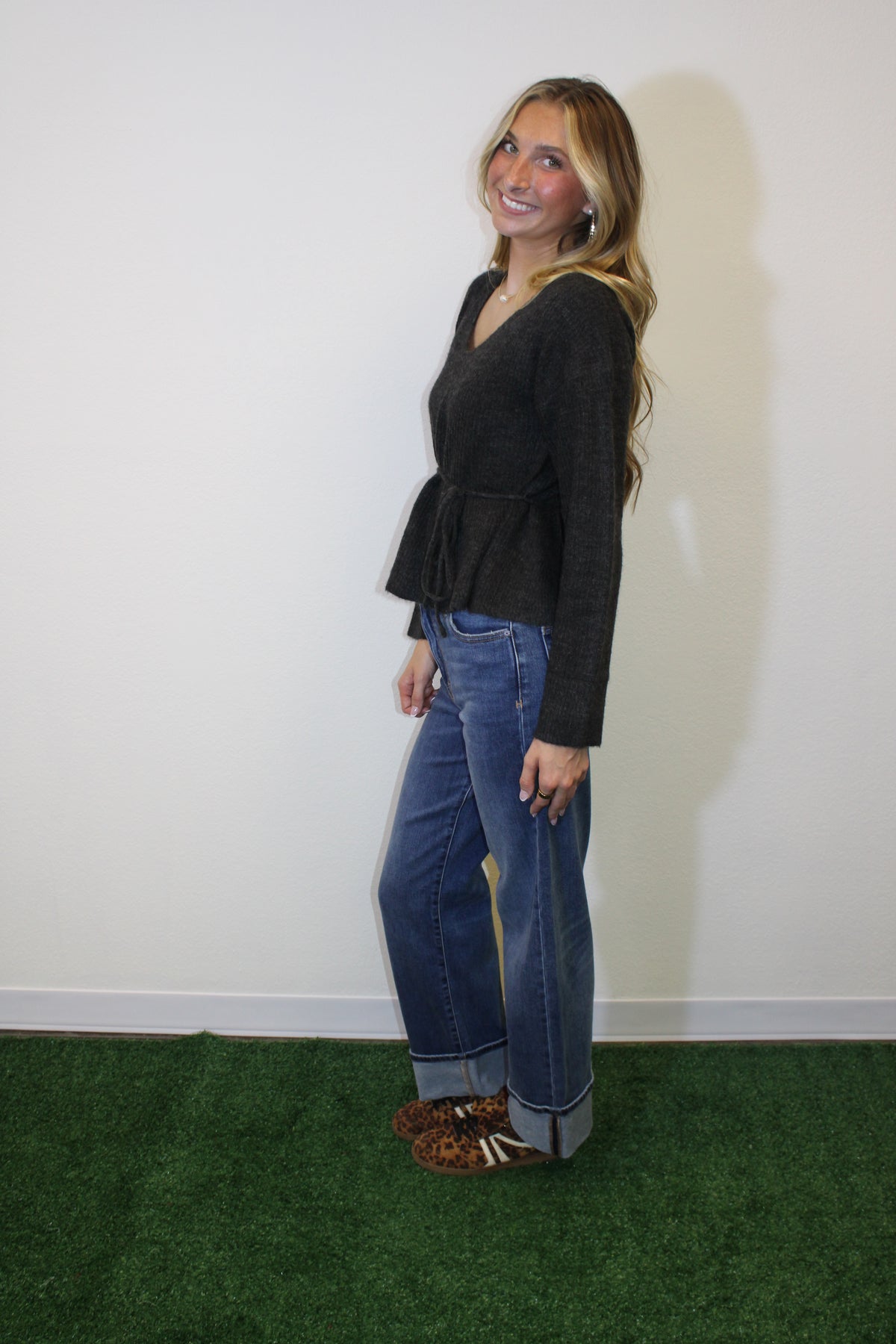 Dark Wash Cuffed Stretch Dad Jean