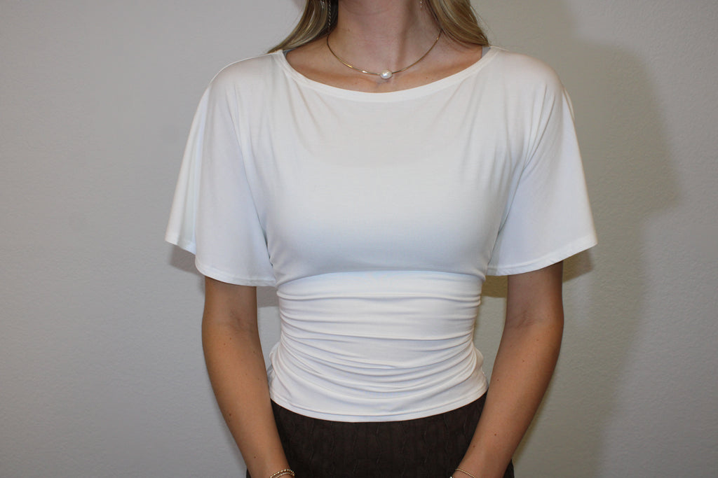 Marlow Draped Short Sleeve Back Tie Top