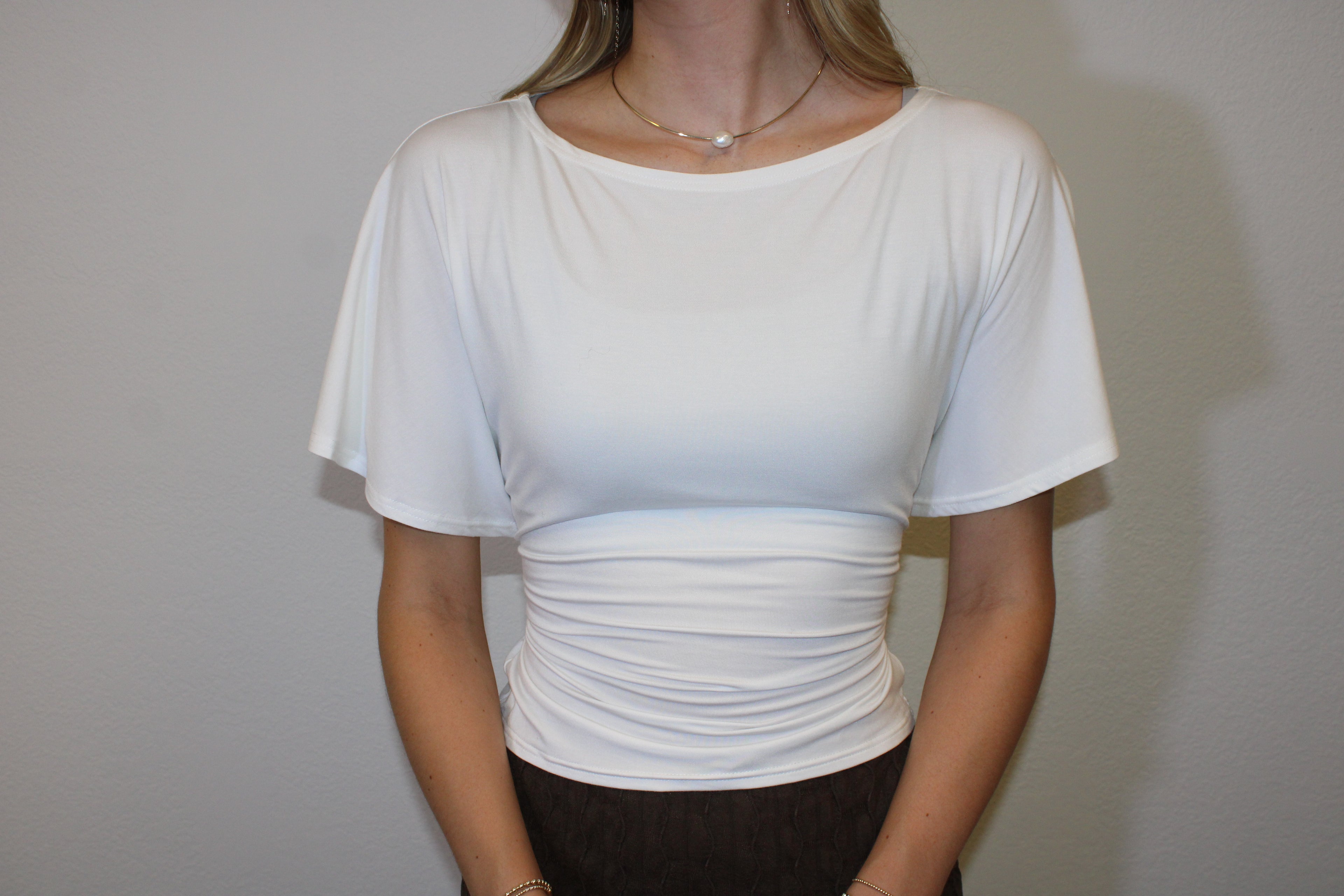 Marlow Draped Short Sleeve Back Tie Top