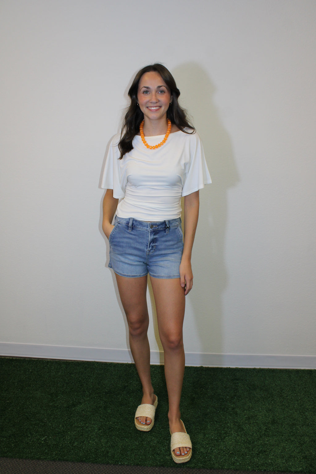 Marlow Draped Short Sleeve Back Tie Top